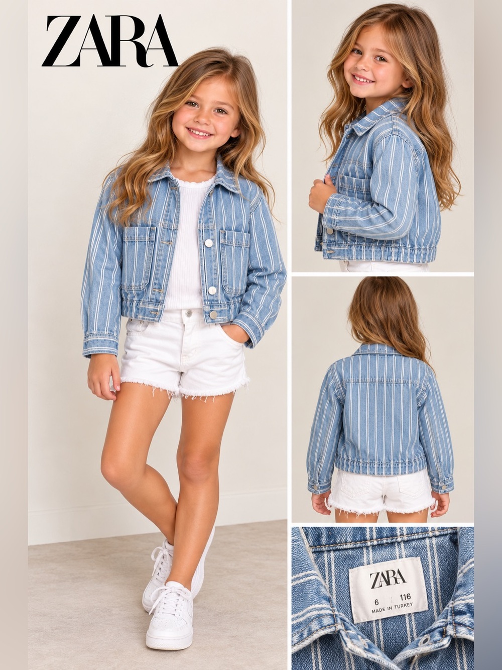 Zara Blue Striped Denim Jacket